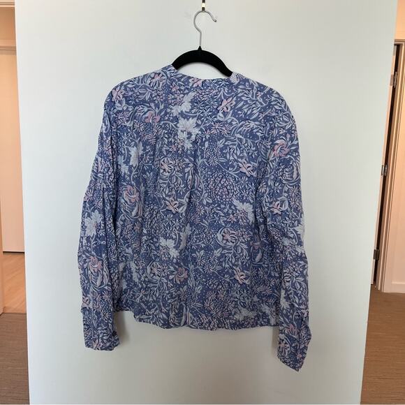 SUNDRY Wild Floral Henley Top in Chambray Size L - Picture 3 of 4